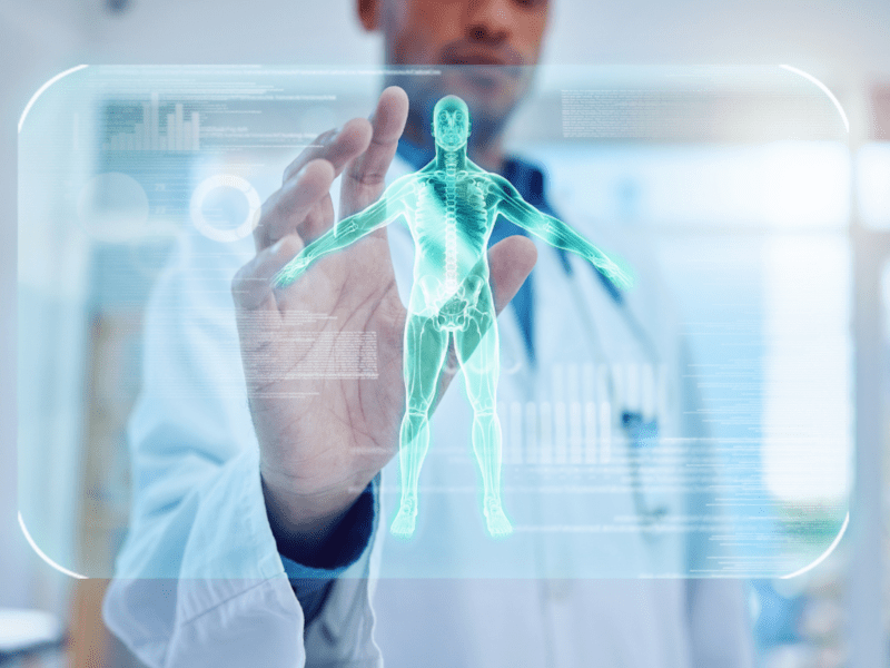 Doctor and digital human body scan
